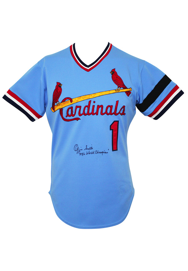 Lot Detail - 1982 Ozzie Smith St. Louis Cardinals Game-Used & Autographed Powder  Blue Jersey (Graded 9+ • Championship Season • Ken Boyer Armband • Full JSA)