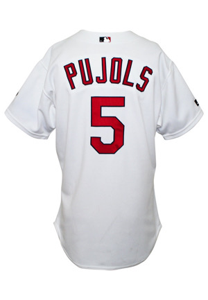 2002 Albert Pujols St. Louis Cardinals Game-Used Home Jersey (Jack Buck & Darryl Kile Patches)