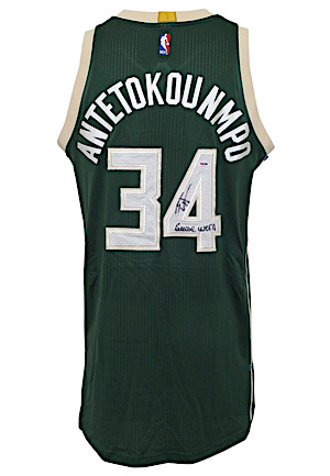 2016-17 Giannis Antetokounmpo Milwaukee Bucks Game-Used & Autographed Road Jersey (Photo-Matched • NBA LOA • Antetokounmpo COA)