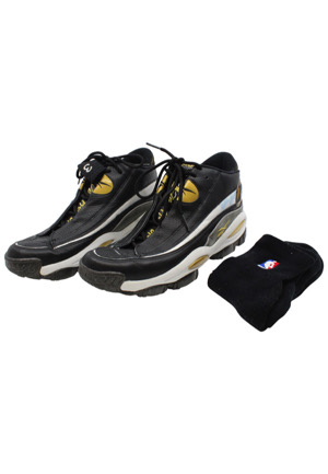 1/6/1998 Allen Iverson Philadelphia 76ers Game-Used & Autographed Shoes, Socks & Finger Sleeve (3)(Sourced From Ball Boy)
