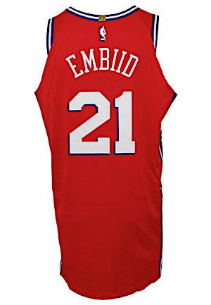 3/8/2018 Joel Embiid Philadelphia 76ers Game-Used Road Jersey (NBA LOA)