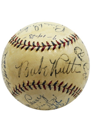 1933 New York Yankees Team-Signed OAL Baseball Including Bold Ruth On Sweet Spot (Full JSA • PSA/DNA)