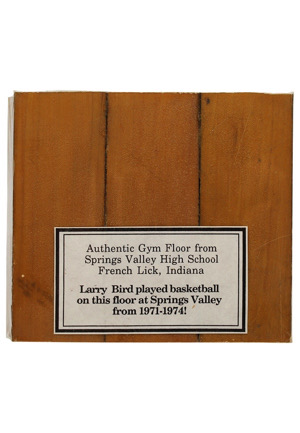 Circa 1972 Larry Bird Springs Valley High School Game-Used Wooden Gym Floor Square