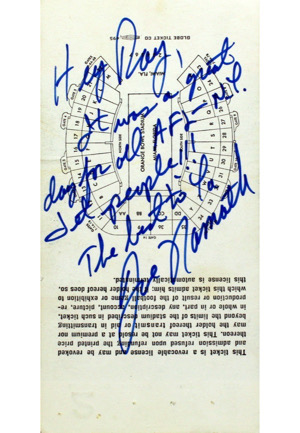 1969 Super Bowl III Ticket Stub Autographed & Inscribed By SB MVP Joe Namath (Namaths Guaranteed Victory)