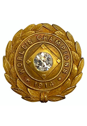 1914 Boston Braves "Miracle" World Championship Pin Presented to Team Owner James E Gaffney (MINT • Hobby Fresh • Family LOA • Very Scarce)