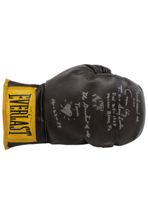 Muhammad Ali AKA Cassius Clay Dual-Signed & Inscribed "T.K.O. Sonny Liston" & "The Greatest Of All Time" Everlast Boxing Glove (PSA/DNA)