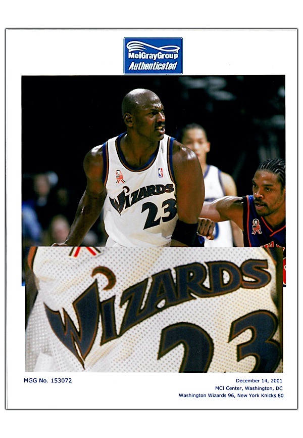 2001-02 Michael Jordan Game Used Photo Matched and Signed Washington Wizards  #23 Home Jersey Used on 11/11/01 - Double-Double 16 Pts. & 12 Reb.  (Meigray, Uda & Sports Investors Authentication)