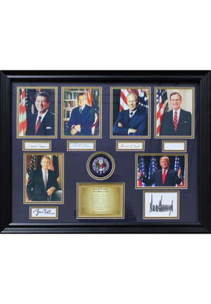 Presidential Signed Display - Trump, W. Bush, H.W. Bush, Ford, Nixon & Reagan (Full JSA)