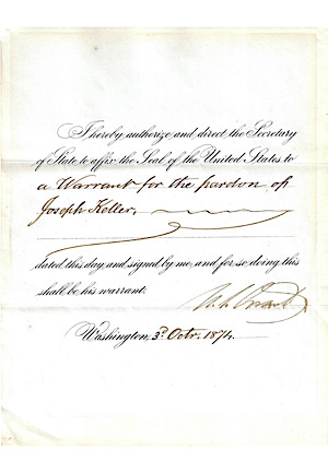 1874 President Ulysses S. Grant Autographed Pardon