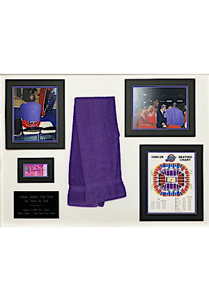 1998 Michael Jordan NBA Finals Game 6 "Last Shot" Bench Towel Framed Display (Signed Affidavit & Ticket Stub)