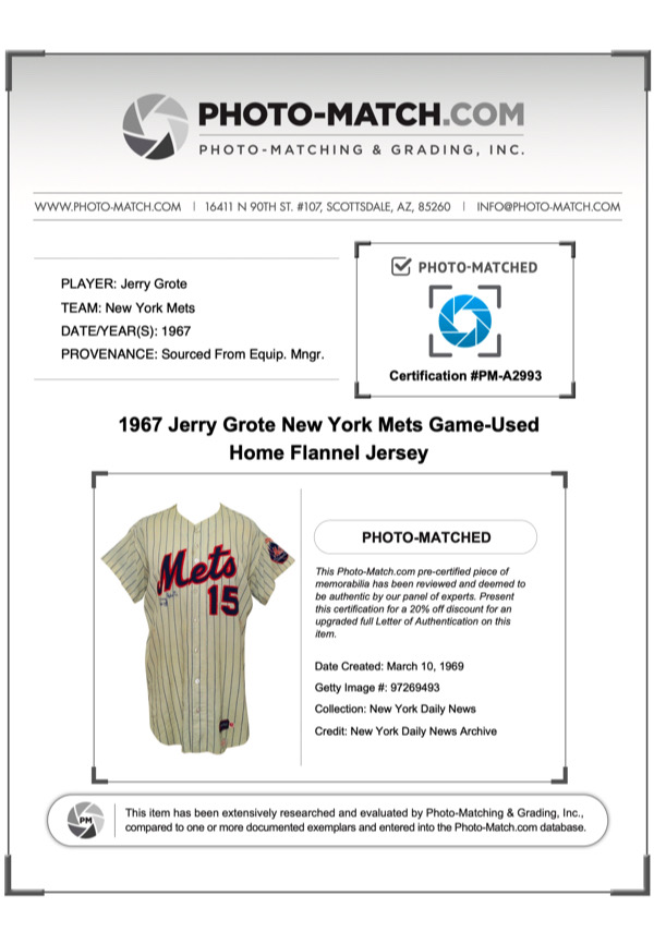 Lot Detail - 1967 Jerry Grote New York Mets Game-Used & Autographed Home  Flannel Jersey (Photo-Matched • Photo Of Grote Signing)