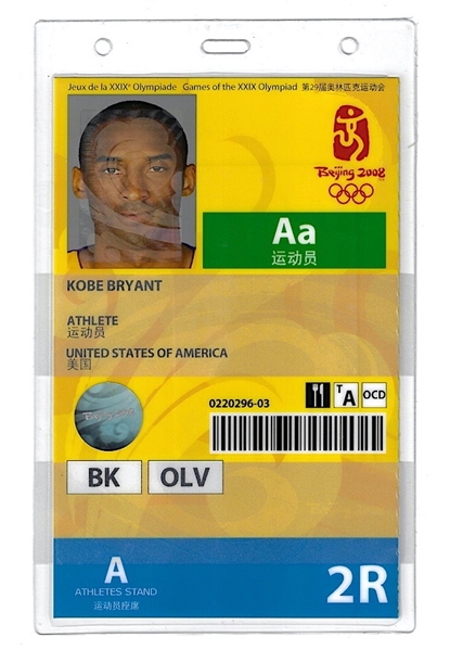 2008 Kobe Bryant Beijing Olympics Identity And Accreditation Card