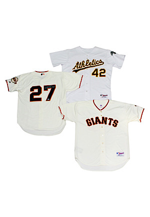 Juan Marichal & Orlando Cepeda SF Giants & Dave Henderson Oakland As Autographed & Inscribed Autographed Home Jerseys (3)(Beckett Stickers)
