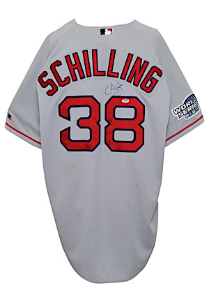 2004 Curt Schilling Boston Red Sox Game-Used & Autographed Road Jersey (Championship Season • Patched & Prepped For World Series)