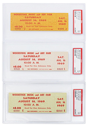 1969 Woodstock Music & Art Fair Full Tickets (3)(PSA Encapsulated & Graded MINT 9)