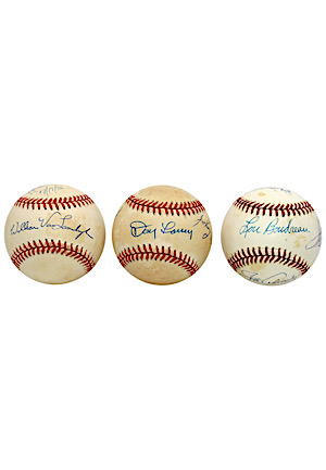 "Shot Heard Round The World", "5 Extra Base Hits In A Game" & "Players W/ 13 Letter Last Names" Multi-Signed Baseballs (3)