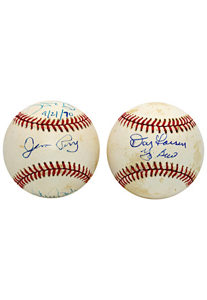 Jim Perry, Steve Busby & Vida Blue Multi-Signed & Don Larsen & Yogi Berra Dual-Signed Baseballs (2)(Perfect Game Battery Mates)
