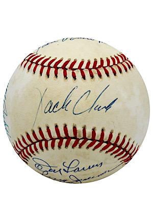 "Pitching & Hitting Dodger Killers" Multi-Signed Baseball - Jackson, Larsen, Thompson, Vander Meer & Clark