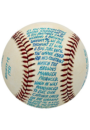 Bob Cain Single-Signed & Inscribed Baseball (Pitched To Ed Gaedel)