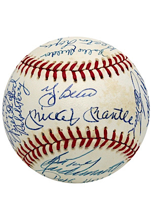 1961 New York Yankees Team-Signed Reunion Baseball With Mantle & Berra