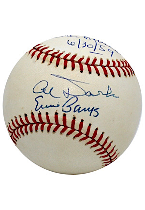 "Infamous Two Balls in Play" Alvin Dark, Ernie Banks & Stan Musial Multi-Signed & Inscribed Baseball