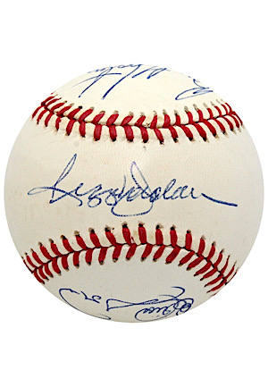 Reggie Jackson, Elias Sosa, Burt Hooten & Charlie Hough Multi-Signed Baseball