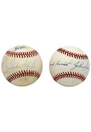 Earl Harrist & Johnny Sain, Duane Kuiper & Steve Stone Dual-Signed Baseballs (2)