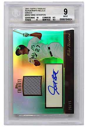 2011 Topps Tribute Autograph Relics Green Mike Stanton #MS2 (Beckett MINT 9 • Auto Graded 10)