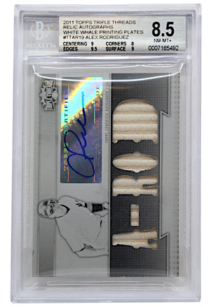 2011 Topps Triple Threads Relic Autographs White Whale Printing Plates Alex Rodriguez #TTAR19 (Beckett NM-MT+ 8.5 • Auto Graded 10)