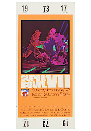 1973 Super Bowl VII Unused Full Ticket (Dolphins Undefeated Season)