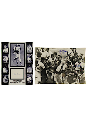 Don Larsen New York Yankees Multi-Signed Photo From World Series Perfect Game & Larsen Autographed Cut Display (2)