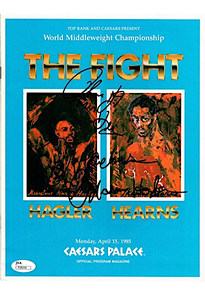 1985 Thomas Hearns & Marvin Hagler Dual-Signed World Middleweight Championship Fight Program (JSA COA)