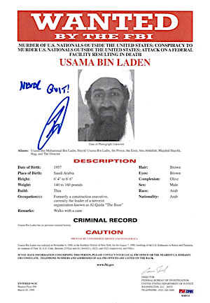 Robert J. O’Neill Autographed & Inscribed "Never Quit" Osama Bin Laden FBI Wanted Document (PSA/DNA COA)