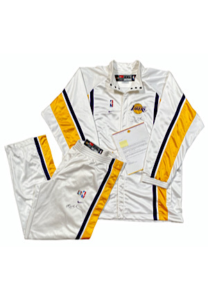 2002-03 Kobe Bryant Los Angeles Lakers Player-Worn & Dual-Autographed Warm-Up Suit (2)(Lakers LOA • Full JSA)