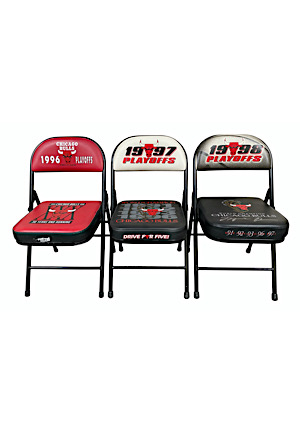 Run Of Michael Jordan Chicago Bulls NBA Playoffs Bench Chairs With Autographed "Last Dance" 1998 (3)(UDA)