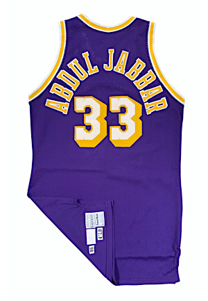 1986-87 Kareem Abdul-Jabbar Los Angeles Lakers Game-Used & Autographed Road Jersey (Abdul-Jabbar LOA • Photo-Matched & Graded 10 • PSA/DNA)