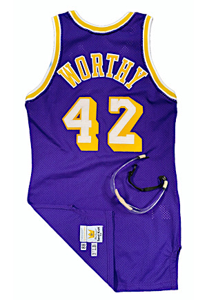 1989 James Worthy Los Angeles Lakers NBA Finals Game-Used Road Jersey & Goggles (2)(Photo-Matched & Graded 10)