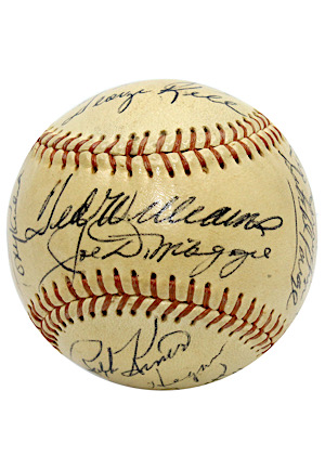 Hall Of Famers & Stars Multi-Signed Baseball Including DiMaggio, Aaron, Koufax & Others