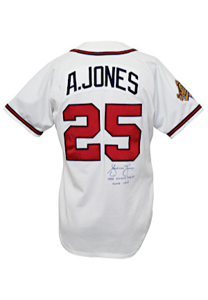 1996 Andruw Jones Atlanta Braves World Series Game-Used & Autographed True-Rookie Home Jersey (Full JSA)