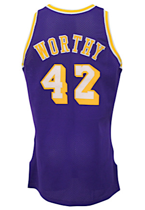 1993-94 James Worthy Los Angeles Lakers Game-Used & Autographed Road Jersey