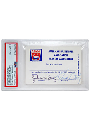 1974-75 ABA Players Association Membership Card Signed By Julius Erving & Zelmo Beaty (PSA Autos Graded NM-MT 8)
