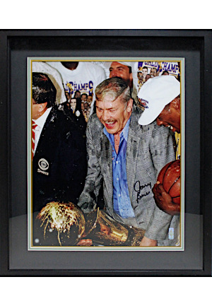 Jerry Buss Autographed Framed Display (NBA Hologram • Purchased At Lakers Game)