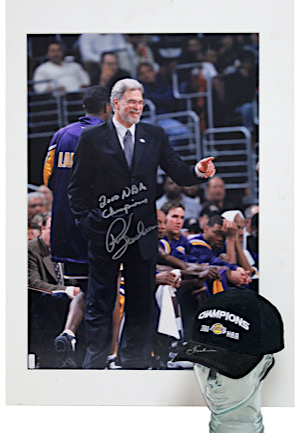 Phil Jackson Los Angeles Lakers Autographed Oversized Photo & NBA Champions Cap (2)(Lakers LOAs)