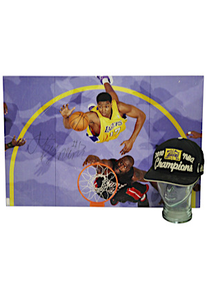 Andrew Bynum Los Angeles Lakers Autographed Oversized Photo & NBA Champions Cap (2)(Lakers LOA)