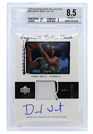 2003-04 Upper Deck Exquisite Collection David West Autographed Rookie Patch #64 (Beckett NM-MT+ 8.5 • Auto Graded 9)