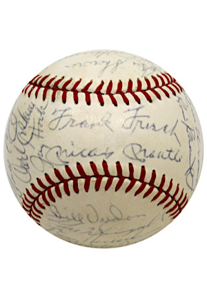Hall Of Famers & Stars Multi-Signed ONL Baseball With Mantle (Full JSA)