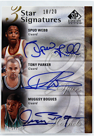 2009-10 Upper Deck 3 Star Signatures Spud Webb, Tony Parker & Muggsy Bogues #3S-WBP (18/20)