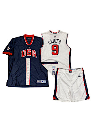 2000 Vince Carter Team USA Olympics Game-Used Home Uniform & Warm-Up Shirt (3)