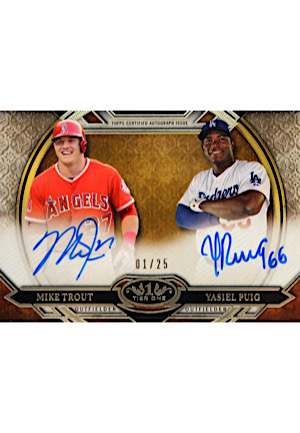 2015 Topps Tier One Baseball Mike Trout & Yasiel Puig Dual-Signed #DA-TP (1/25)