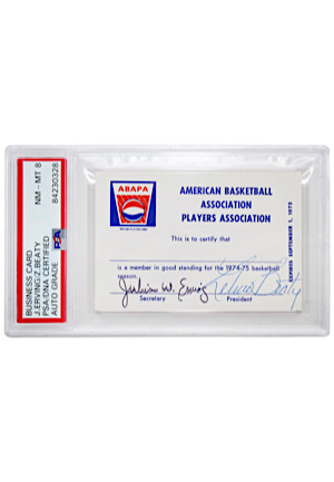 1974-75 ABA Players Association Membership Card Signed By Julius Erving & Zelmo Beaty (PSA Autos Graded NM-MT 8)